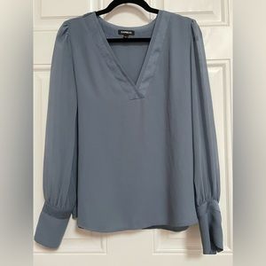 Steel blue long sleeved Express blouse